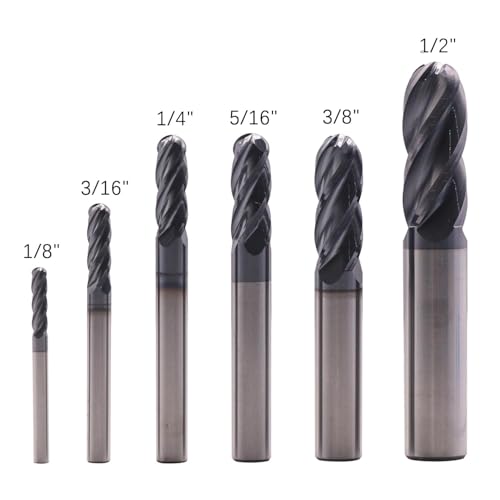 Image of BestParts High Performance 6Pcs Solid Carbide Ball Nose End Mills Set 1 /8 inch, 3 /16 inch, 1 /4 inch, 5 /16 inch, 3 /8 inch, 1 /2 inch - AlTiN Coated, 4 Flute, 30 Degree Helix, End Mill Bit Set, CNC Router Bit