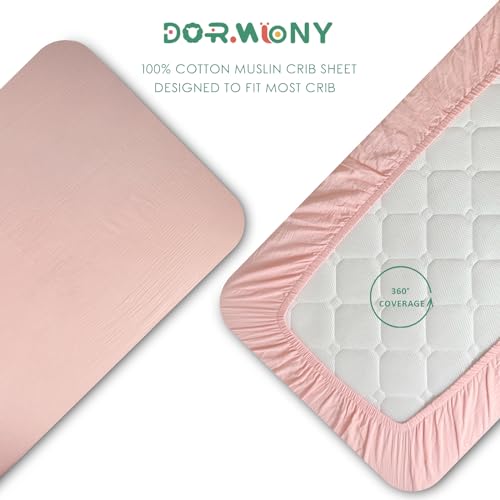 Image of Ultra Soft Muslin Crib Sheets for Baby, Premium Breathable Organic Cotton Crib Fitted Sheet for 52''x28''Standard Crib and Toddler Mattress,2 Pack Pink&Coral