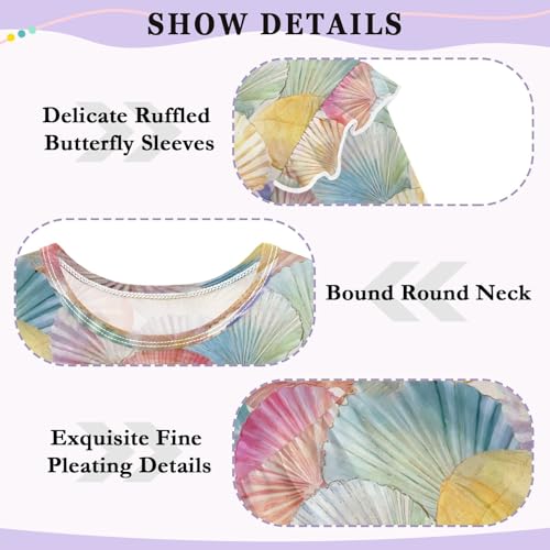 Colorful Seashell Q Girls Shirts Cotton Long Sleeve Ruffle Toddler Tee Tops 6