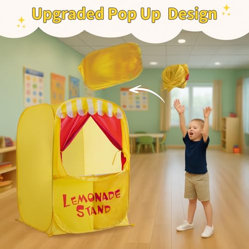 Image of Alvantor Pop Up Puppet Show Theater & Lemonade Stand, Pretend Playhouse Kids Play Tent, Puppet Stage Tabletop Sets for Toddlers Curtain Foldable, Indoor & Outdoor Children Drama 29 inchX29 inchX43 inchH, 1 pc