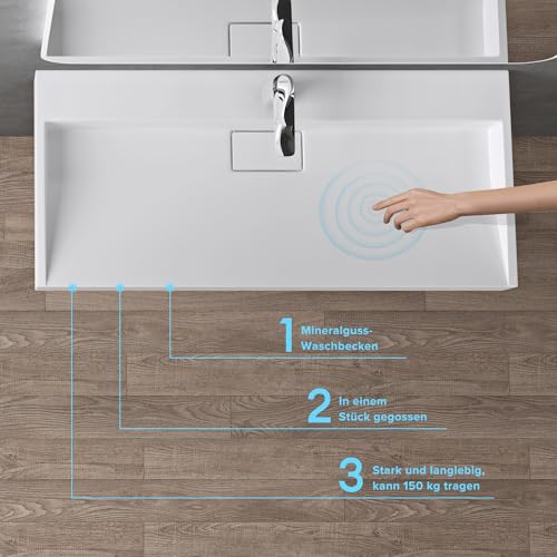 Miniatura 2 de Doporro Lavabo Sobre Encimera Blanco Mate De Mármol Fundido Con Válvula De Desagüe 80x46x11cm Colossum19 Lavabo Rectangular Suspendido Con 1 Orificio Para Grifo Con Nano Revestimiento
