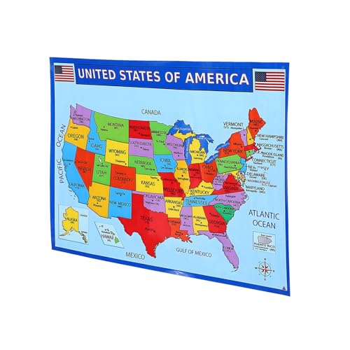 FUNOMOCYA Mapa de Estados Unidos Educativo para Pared Póster Grande Resistente al Desgaste Material Escolar para Aula y Habitación Mapa Geográfico Detallado de América para Aprendizaje