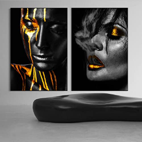 Peinture femme or et noir affiche haut de gamme 50x70cm au design texturé exclusif