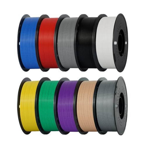 Image of Kingroon PLA 3D Printer Filament, 10 Rolls, Dimensional Accuracy + /- 0.02 mm, 10kg Spool(22lbs), 1.75 mm，Black White Grey Red Blue Green Purple Skin Silver Yellow