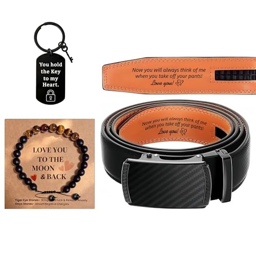 Veridigift Valentines Gifts for Men I Love You Gifts for Him Anniversary Present Boyfriend Birthday Present Husband Wedding Anniversary Christmas Gift Set with Leather Belt Keychain Bracelet