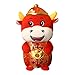 Mothcattl Poupées Chinoises 2021 Nouvel an Zodiaque Boeuf en Peluche Animal en Peluche -Mignonne Robe Mascotte en Peluche Vache Rouge en Costume Tang Peluche-Cadeau pour Enfants Filles Cadeau 22 cm