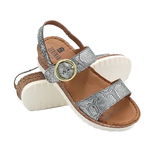 Sandale de ville pour femme en cuir véritable et sandales à plateforme avec boucle ajustable