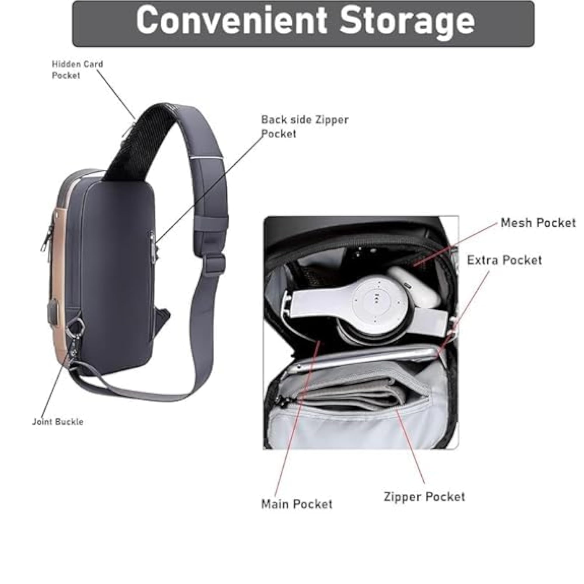 Men's Stylish Crossbody Backpack with USB Charging Port