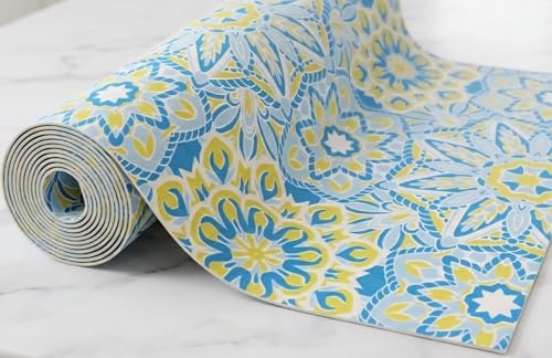 Image of Dribble EVA Shelf Liner Mat 45x500cm Roll, Non Slip Drawer & Cabinet Liner for Kitchen, Waterproof Oilproof Washable Fridge Mat, Anti Skid Cupboard Wardrobe Multipurpose Mat (Yellow /Blue)