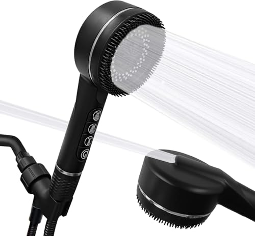 Hard Water Filter Shower Head and Hose with 18 Stage Filter, 4 Spray Jet Modes High Pressure Bathroom Shower Head, Handheld Massage Shower Heads with ON/Off Switch for Residual Chlorine Remove-Black