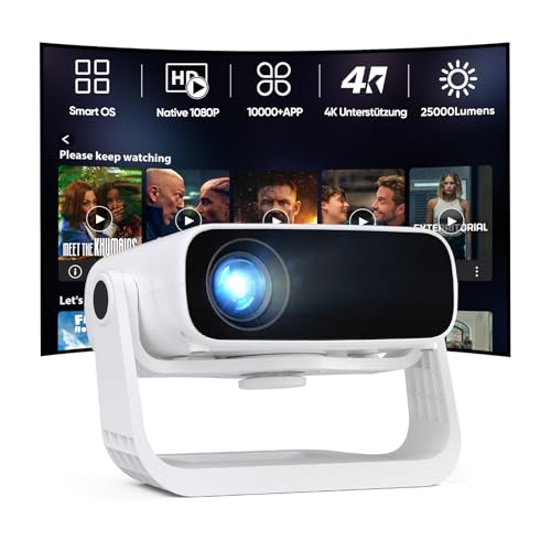 2025 Neuer Upgraded Smart Beamer Full HD 1080P, 25000 Lumens, Android 11，Integrierte Apps, 4D Trapezkorrektur，WiFi 6 & BT 5.2,...