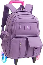Mochila Escolar com Rodinhas, Unissex, Reforçada, Múltiplos Compartimentos, com Alça de Carrinho regulavel, para Crianças 6-12 Anos