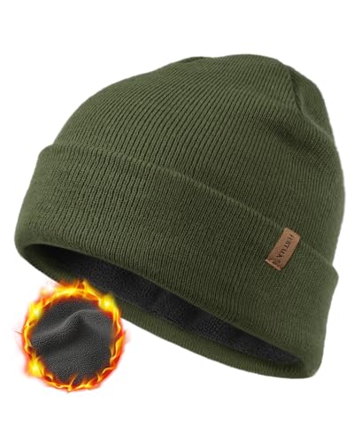 Image of FURTALK Mens Winter Fleece Lined Knit Cuffed Beanie | Double layered, fits 55-60cm head, chunky knit, for running, cycling, walking, daily use