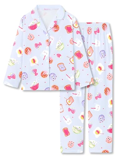 Topgal Lovely Long Sleeves Pajamas for Little/Big Girls - Toast & Cookie Cartoon Print Jammie 2 PC Kids PJ Set Size 16