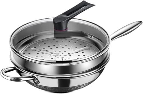 Wok de acero inoxidable con tapa y rejilla vaporera 36 cm miniatura 1
