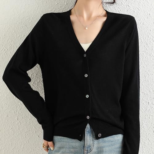 Women's 100% Merino Wool Lightweight V-Neck Cardigan Sweater Button Down Long Sleeve Knitwear Outwear Tops2