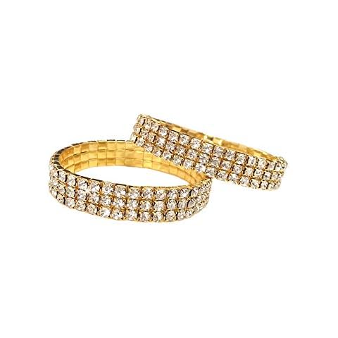2pcs Rhinestone Stretch Bracelet - Gold & Silver Cover