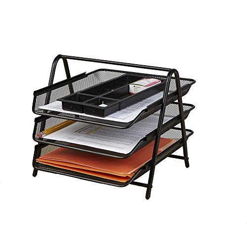 Mind Reader Desk Organizer with 3 Sliding Trays for Letters, Documents, Mail, Files, Paper, Black