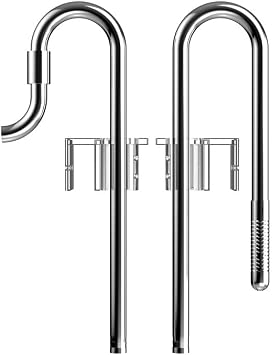 FZONE Stainless Steel Lily Pipe Inflow and Outflow Work with 16/22mm Filter Hoses, Ideal for Aquarium Plant Tanks, with Acrylic Pipe Fixer16mm