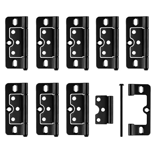 8 Pcs Black Door Hinges 3 Inch x 1.4 Inch, Non Mortise Hinges, Non-Mortise No Noise Bifold Door Hinge Plating for Cupboard Doors Furniture Cabinet Wardrobe Internal External Doors