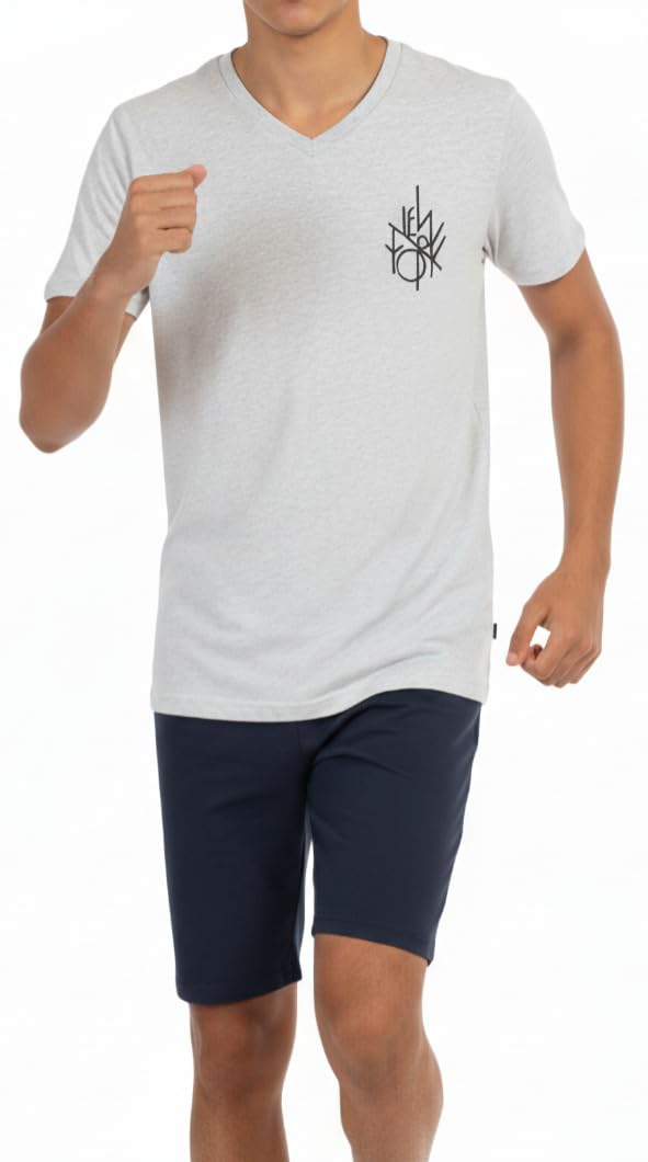 Pigiama corto da ragazzo, in 100% cotone morbido e con pantaloni a forma di bermuda, con motivo BMX, colore blu