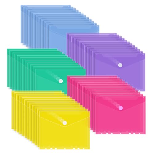 Carpetas plastico A5 en 5 colores para organizar documentos escolares o de oficina