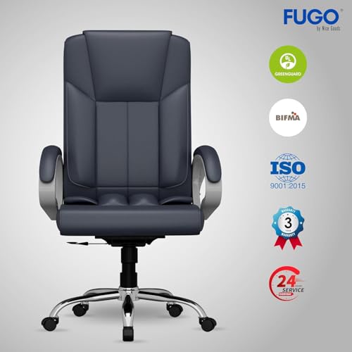 Image of FUGO FG17 Orthopedic Boss Chair with 3 Year Warranty, Leatherette Office Chair, Ergonomic Executive Chair with Spacious Cushioned Seat, Heavy Duty Metal Base, Rocking Function (Grey)