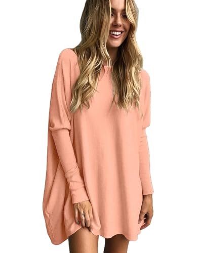 LETSRUNWILD Tunic Tops to Wear with Leggings Fall Dressy Long Sleeve Oversized Sweaters T Shirts for Women Le/Peach Pink-XL
