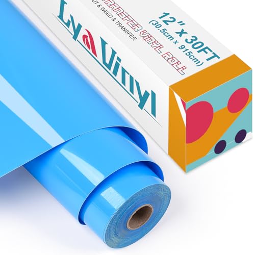 Rouleau vinyle de transfert thermique HTV bleu clair 30,5 cm x 9,1 m pour textile et Cricut