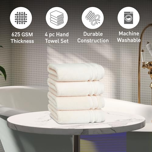 Image of MYTRIDENT Hand Towels Set of 4 Cotton | Finesse Collection | 40 cm x 60 cm | Kitchen Hand Towel | 625 GSM, Zero-Twist, Luxuriously Soft, 100% Cotton - Linen