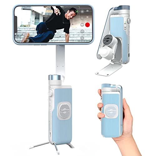 PowerVision S1,三脚携帯電話スタビライザーは、三脚、ワイヤレスPowerBank、およびAIのトラッキングモーションと顔のVlogやTiktokの (エクスプローラー版,ブルー)