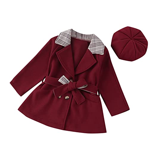 Baby Kids Girls Classic Wool Blend Coat Winter Double Breasted Trench Coat With Hat Set Outwear
