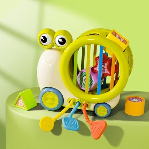 iPlay, iLearn Baby Snail Activity Cube, Toddler Montessori Toys for 1 Year Old, Infant Sensory Toy W/Shape Sorter Pull String for 6-9 12-18 Month, Developmental Birthday Gifts Boys Girls Age 2 3 Yr