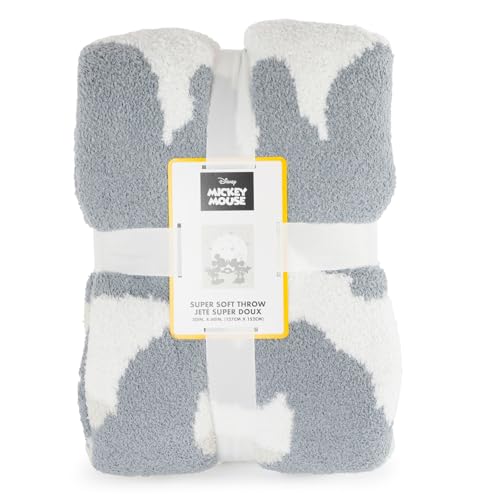 Image of Jay Franco Disney Mickey Mouse & Minnie Mouse Throw Blanket - Cozy 50 x 60 Inch Fluffy Feather Knit Fuzzy Blanket, Gray Stars, Super Soft Lightweight Machine Washable Bedding