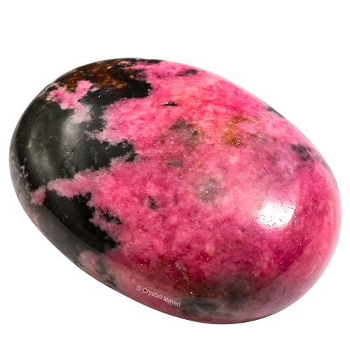 Image of Crystal Heaven Certified Rhodonite Crystal Palm Pebbles Stones for Anxiety Stress Relief Massage - AAA Grade Original Healing Gemstone Agate Palm Stone for Yoga Meditation Spiritual Reiki Feng Shui