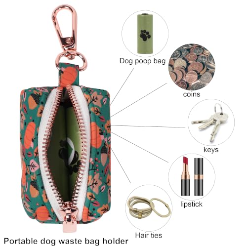 Image of ARING PET Fall Dog Poop Bag Holder, Cotton Puppy Pumpkin Waste Bag Dispenser Attach to Any Leashes, Portable Washable Pet Waste Pouch Holder with Two Rolls of Bags