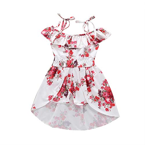 Baby Girls Cold Shoulder Jumpsuit Romper Dress Toddler Baby Floral Ruffles Elastic Waist Asymmetric Hem Pantskirt Toddler Outfits (White, 6-12 Months)