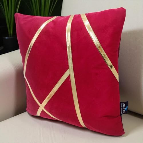 Image of Zikrak Besur Gold Stripe On Velvet|Pack of 5 Cushion Cover|for Home Decoration|Living Room Decor|Hotel Premeuim Quality Cushion Cover|Exclusive ON Amazon (Maroon, 20 X 20 INCH(50 X 50 CM))