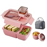 Nymblis Lunch Box Adults, Bento Box Set with Insulated Lunch Bag, Oats Container, Sauce Box, Cutlery, Leakproof Lunchbox with Compartments, Food Storage Containers for School, Office, Picnic (Pink)