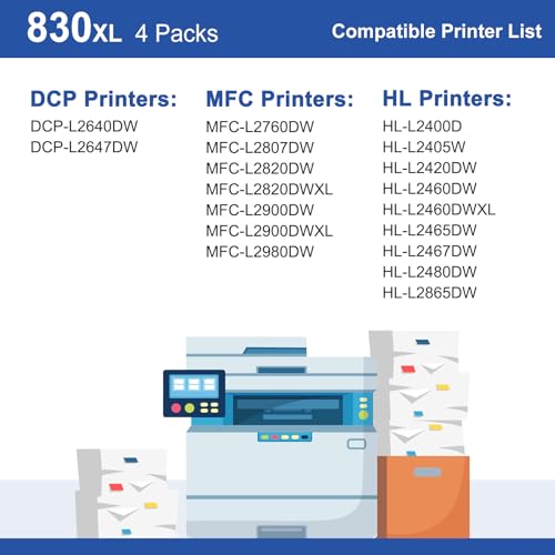 Image of TN830XL Black Toner Cartridge Compatible for Brother Printer HL-L2460DW 4PK