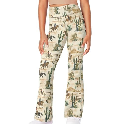 Horse Kids Flared Yoga Pants Cactus High Waisted Flare Leggings Bootcut Full Length Pants Fit Gym Workout Activewear