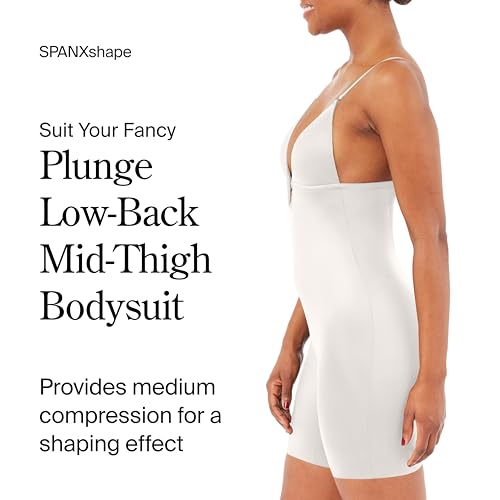 Image of SPANX SPANXshape Suit Your Fancy Plunge Low-Back Mid-Thigh Bodysuit - Comfortable One Piece - Medium Compression - Seamless