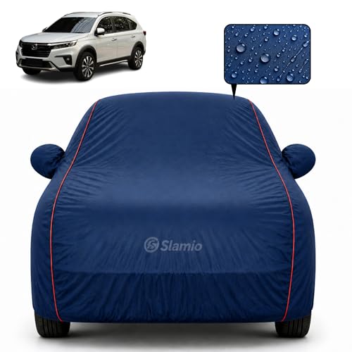 Image of Premium 100% Waterproof Car Cover for Honda's BRV Model | All-Weather, UV & Dust Protection | Heavy-Duty 3-Layer Fabric | Custom Fit with Mirror & Antenna Pockets | Navy Blue