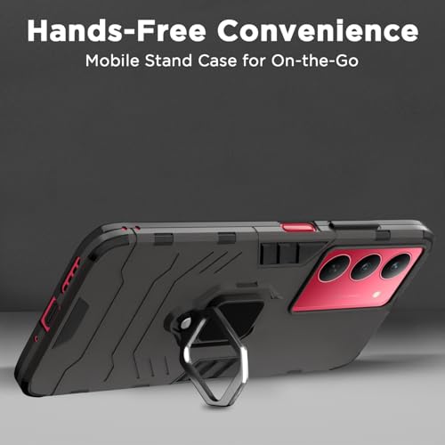 Image of Pikkme Back Cover for Realme Narzo 80x 5G / Realme P3x 5G / Realme 14X 5G D5 Tough Armor | 360 Protection Case | Ring Holder Stand Bumper Case (Black)