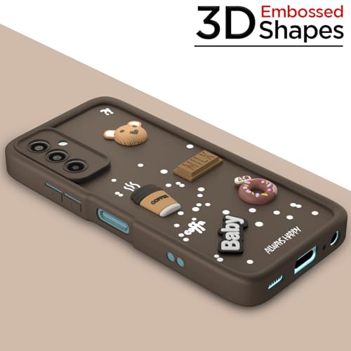 Image of Outlouders Back Cover for Samsung Galaxy M34 5G / F34 5G | 3D Cartoon Cute Fun Bear | Silicone Full Body Protection Bumper Case (Brown)
