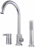 3 Loch Wannenrandarmatur mit Ausziehbarem Handbrause Chrom Kalt und Kalt Einhandmischer Badewannenarmatur mit Handbrause Wasserhahn Badewanne Armatur Waschtischarmatur mit Herausziehbarer Brause