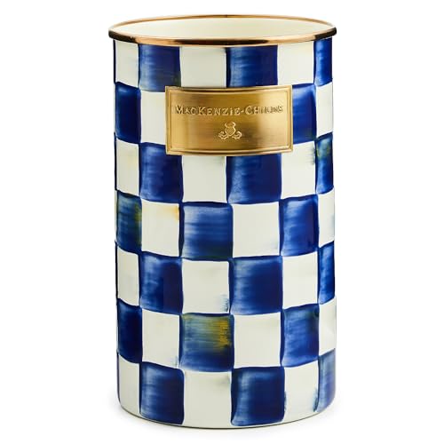 MACKENZIE-CHILDS Enamel Utensil Holder Blue-and-White Royal Check | Hand-painted design made from enameled steel ideal for storing and organizing kitchen utensils 5 dia. x 8.5 H product thumbnail 9