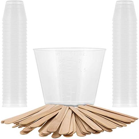 Pouring Masters 2 Ounce (60ml) Graduated Plastic Measuring Cups (50 Clear Cups & 25 Mixing Sticks) - For Acrylic Paint, Resin, Epoxy, Art, Kitchen, Cooking, Medicine, Laboratory - OZ, ML Measurements