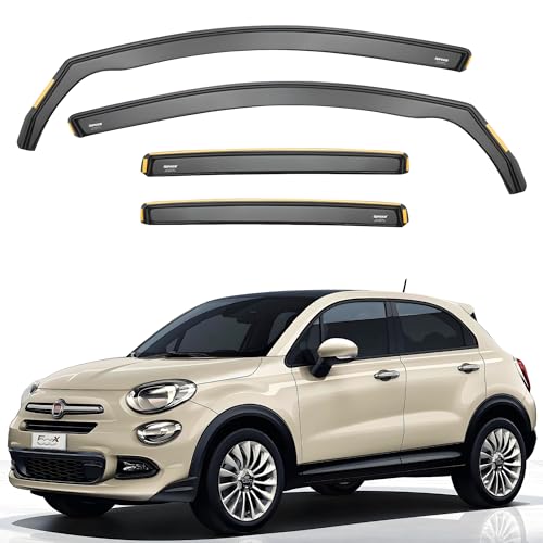iSpeed Premium Wind Deflectors for FIAT 500X 5-doors 2015-onwards 4-pc - Keep Your Car Ventilated in Rain - Reduce Wind Turbulence - Tinted, In-Channel Type