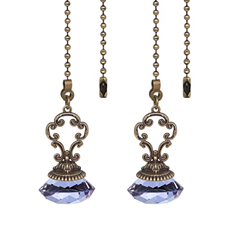 Image of 2pcs Purple Crystal Fan Pull Diamond Drop Vintage Ceiling Pull Chain Extender with Connector